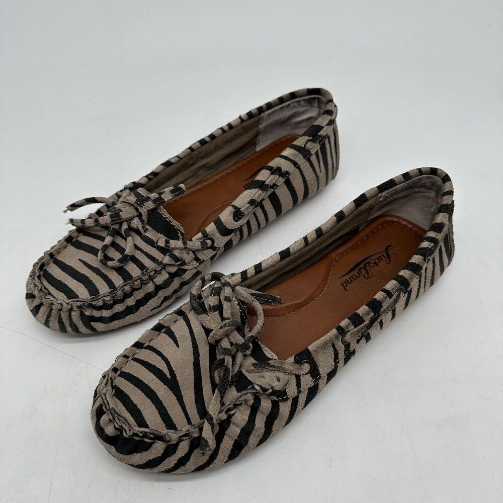 Lucky Brand Moccasin Shoes Womens Size 6.5 Brown Black Zebra Print Flats - Picture 3 of 10